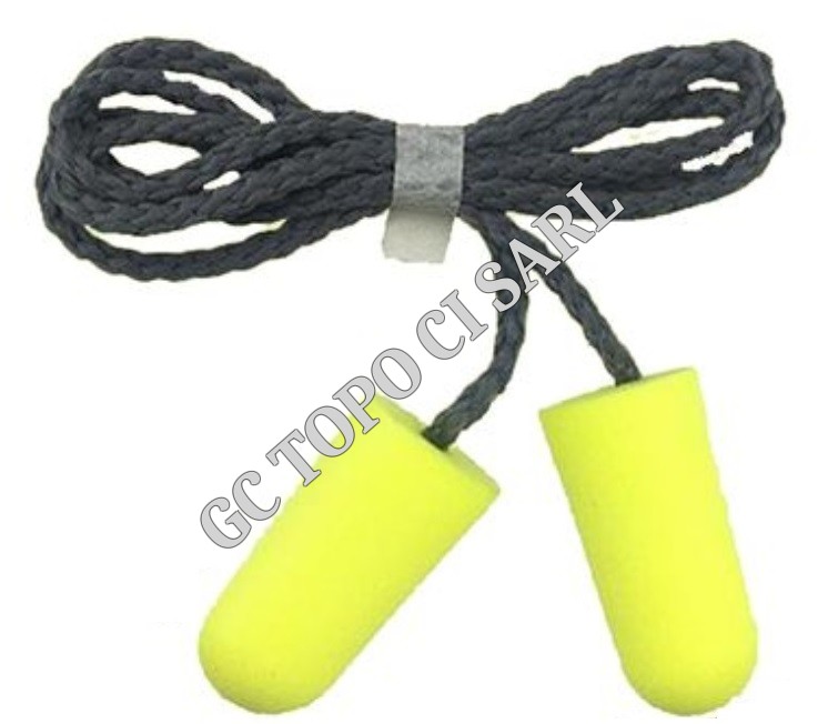 Bouchon d'oreille jetable jaune avec corde