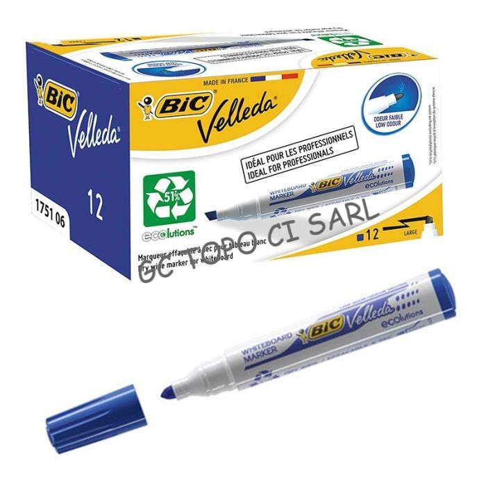 Boite de 12 Marqueurs Effaçables BIC Bleu